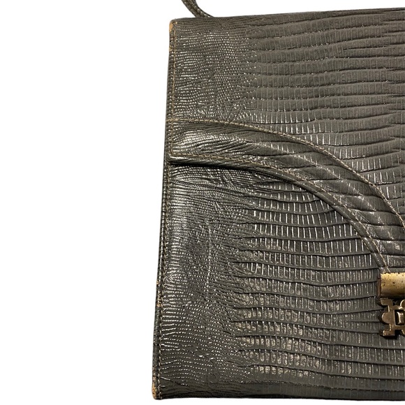 Vintage 50s 60s Triangle New York Grey Lizard Alligator Handbag Purse - Picture 11 of 14